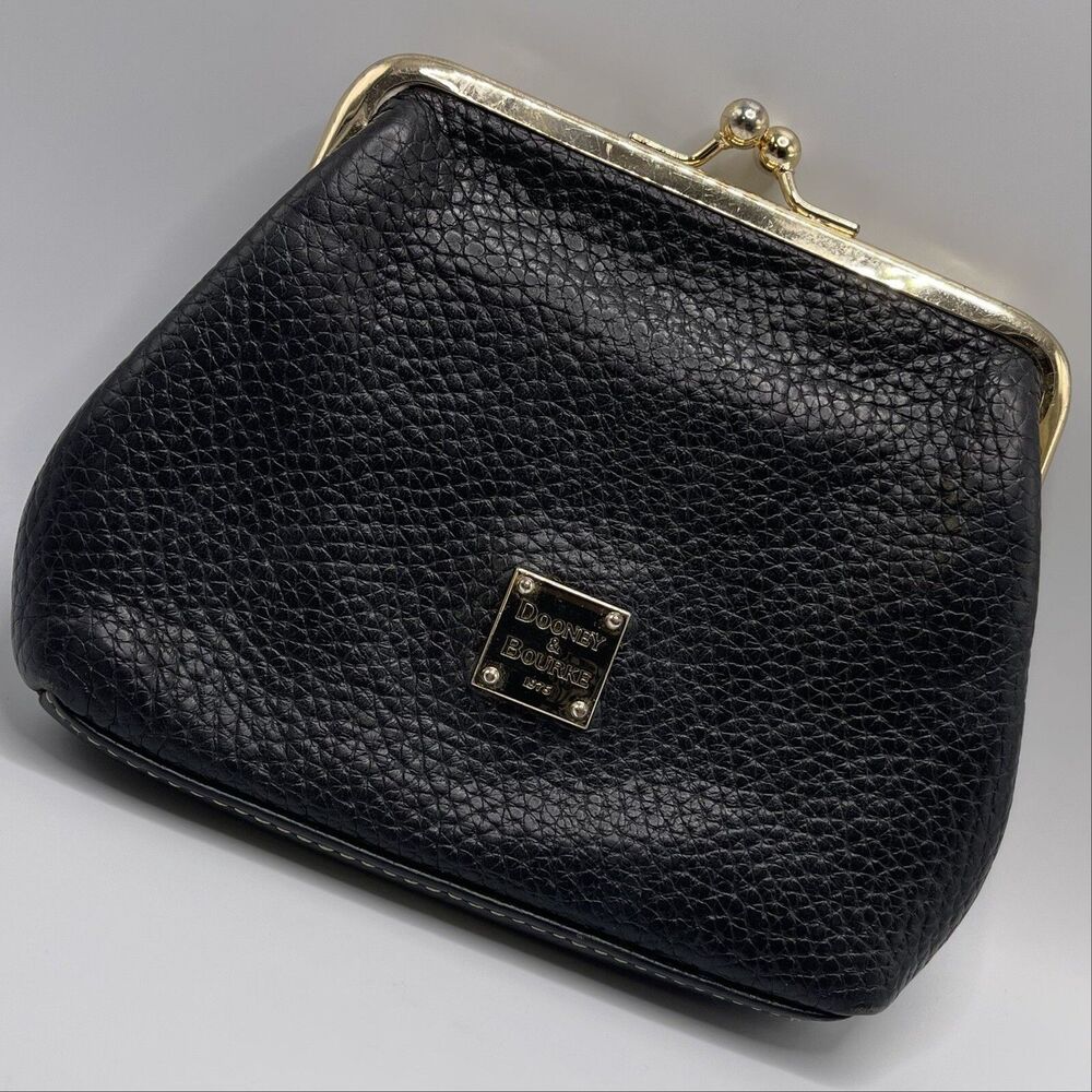 Dooney and Bourke Pebbled Leather Kiss Coin Lock Credit Card Black Purse
